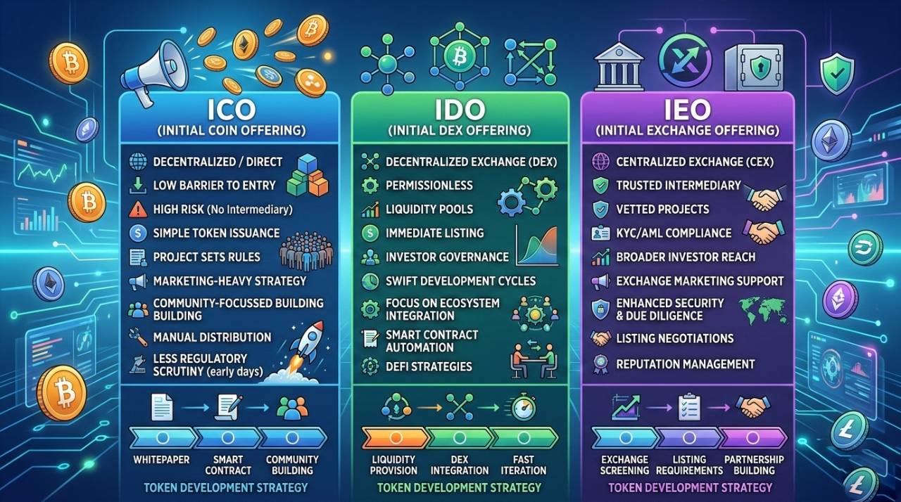 ICO vs IDO vs IEO_ How Token Development Strategy Changes for Each